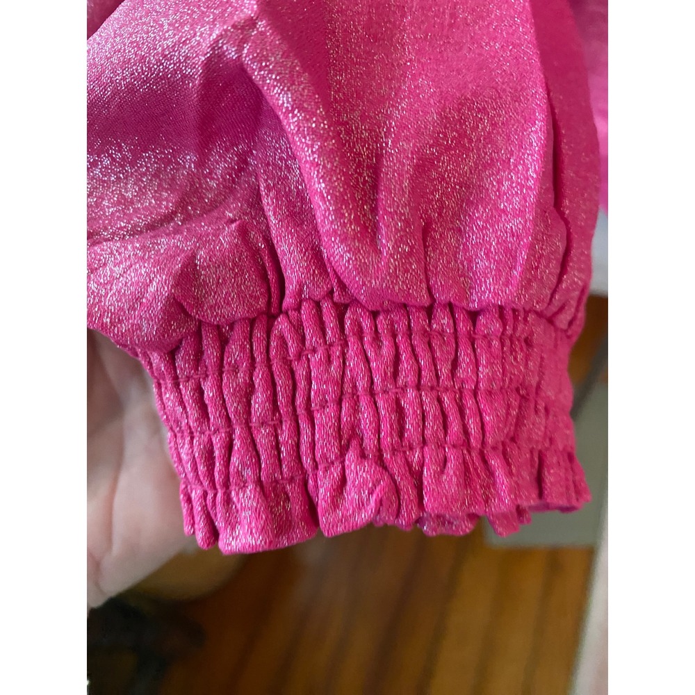 Hope & Harlow Magenta Silver Metallic Ruffle Tie Neck Blouse Large NWT - Picture 4 of 8